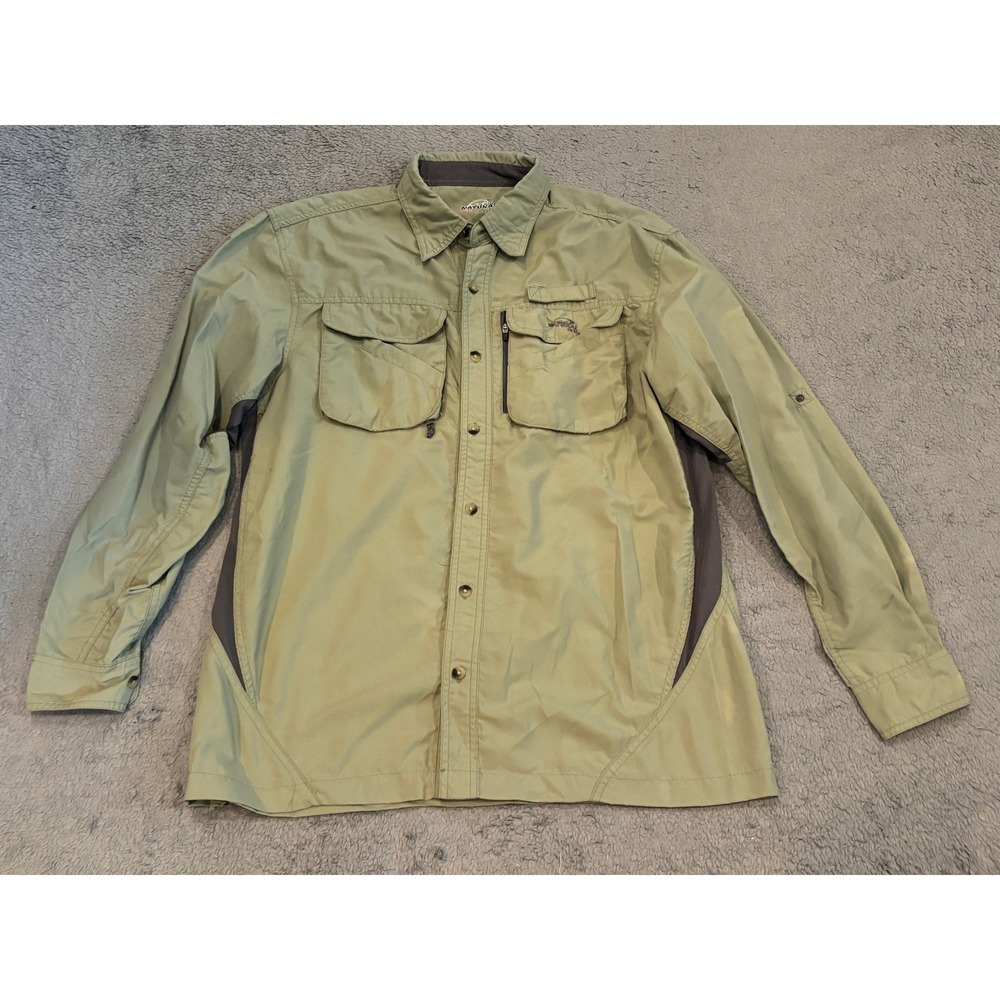 Natural Gear Mens Fishing Shirt Medium Green Long Sleeve Ventilated Hiking Pkt
